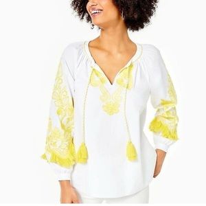 Lilly Pulitzer White and Yellow Embroidered Blouse